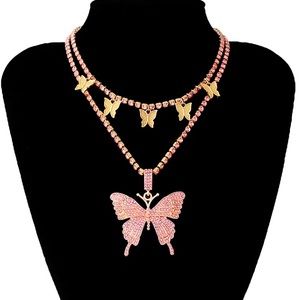 Luxury Rhinestone Cuban Butterfly 🦋 Set Two Tone Necklace